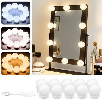10 LED Bulbs Vanity Mirror Lights with 3 Light Modes | Adjustable Brightness for Makeup Mirro
