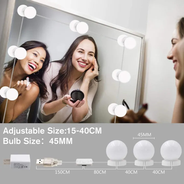 10 LED Bulbs Vanity Mirror Lights with 3 Light Modes | Adjustable Brightness for Makeup Mirro